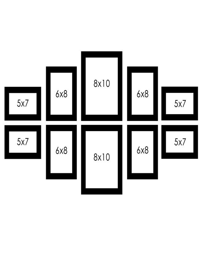 i2 Frames 10 Individual Wall Hanging Collage Photo Frames- Black - Sizes - 4(5"×7"), 4(8"x6"), 2(8"x10") - Image 4